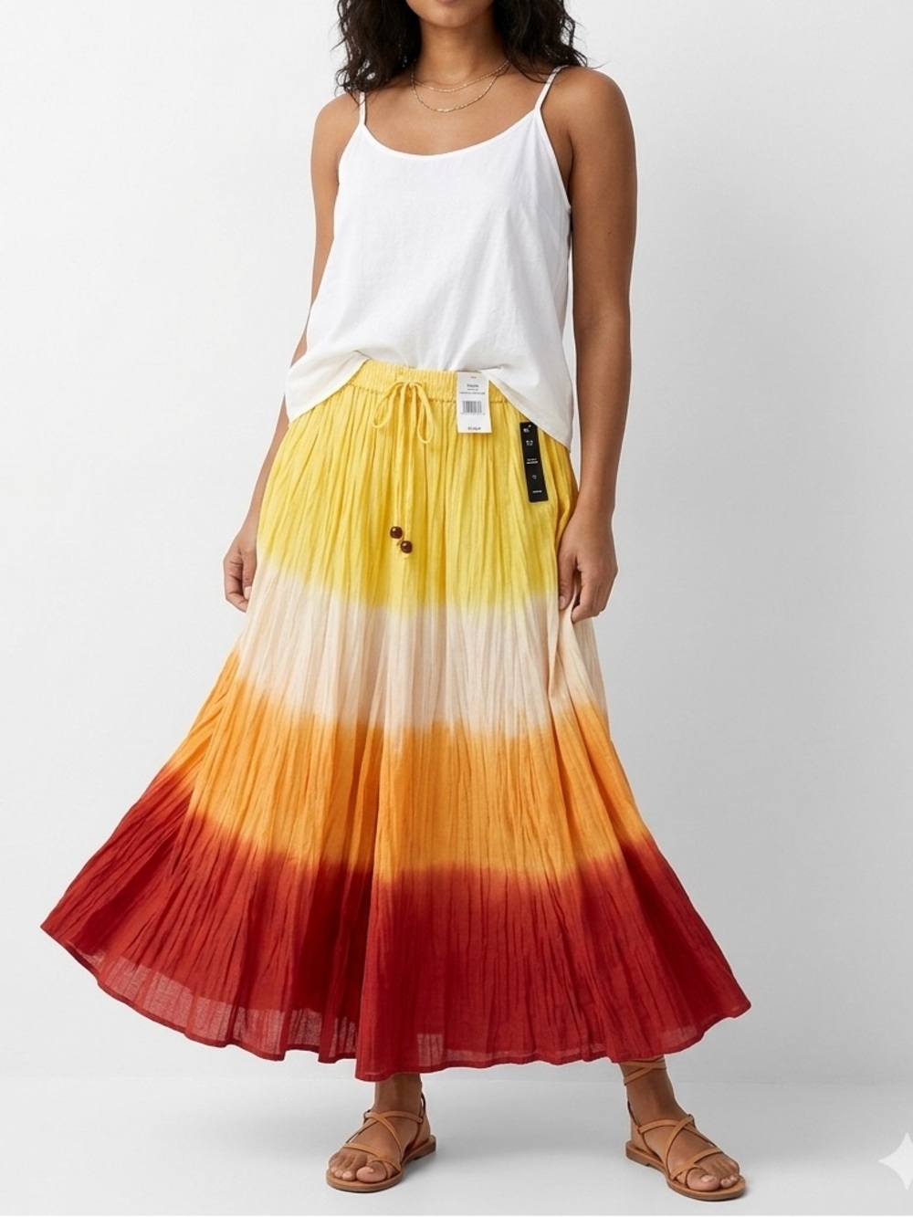 Sunset Ombre A-Line Maxi Skirt in Yellow, Cream & Orange